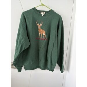 Vintage Winona Wildlife Deer Embroidered Sweatshirt Green Mens Large Made in USA